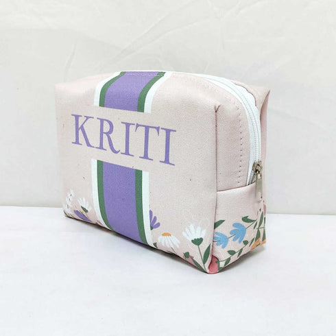 Personalised Purple Stripes Floral Printed Box Pouch